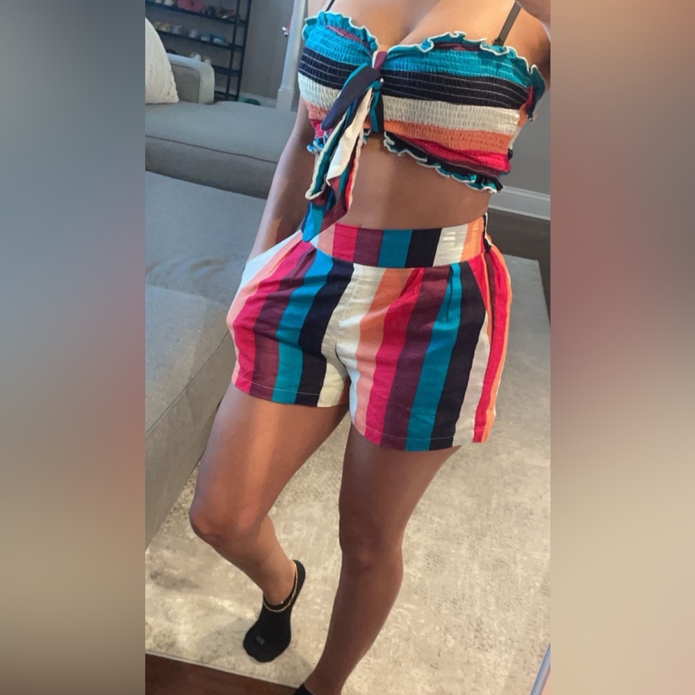 Two-piece matching set, Colorful Bandeau & short set. Never worn